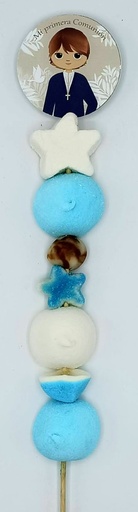 Brocheta Chuches Comunion Niño Rustica Azul-Beis