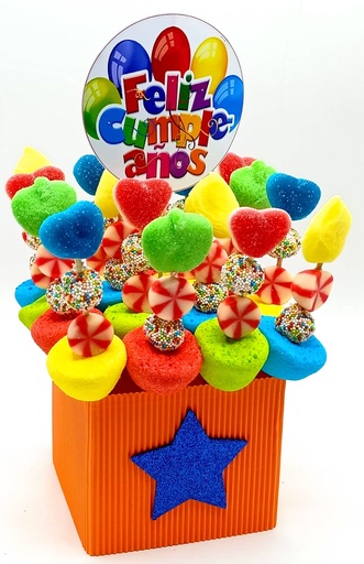 Centro 16 Mini Brochetas Chuches "Feliz Cumpleaños" Multicolor