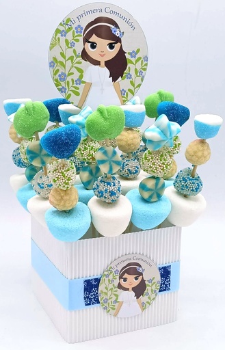 Centro 16 Mini Brochetas Chuches Comunion Niña Azul-Verde