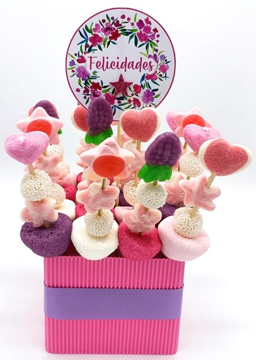 Centro 16 Mini Brochetas Chuches Flores Rosa-Morado