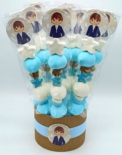 Cubo 12 Brochetas Chuches Comunion Niño Rustica Azul-Beis