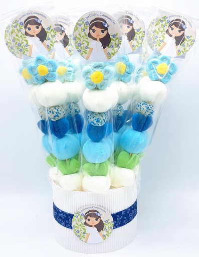 Cubo 30 Brochetas Chuches Comunion Niña Azul-Verde