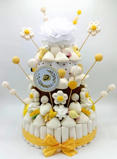 Tarta Chuches Grande Boda Amarillo-Blanco-Dorado Flor