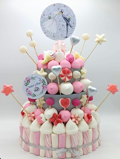 Tarta Chuches Grande Boda Rosa-Blanco-Plata