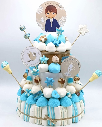Tarta Chuches Grande Comunion Niño Rustica Azul-Beis