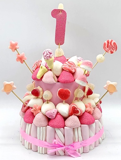 Tarta Chuches Mediana 1 a 9 años Rosa-Blanco (Abrir para seleccionar año)