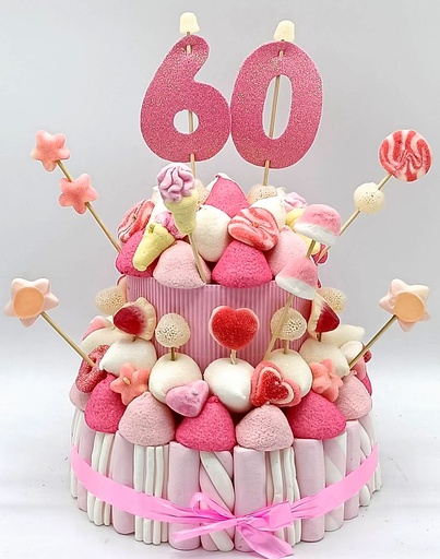 Tarta Chuches Mediana 60 a 69 años Rosa-Blanco (Abrir para seleccionar año)