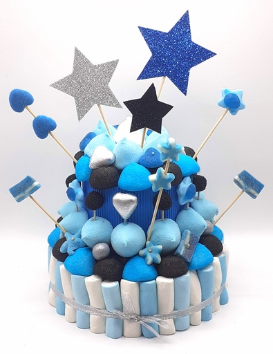 Tarta Chuches Mediana Estrellas Azul-Negro