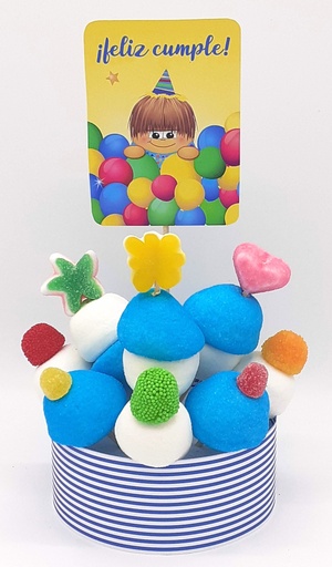 Tarta Chuches Mini Alta "Feliz cumple" Azul-Amarillo