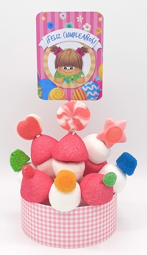 Tarta Chuches Mini Alta "Feliz cumpleaños" Rosa-Rosa