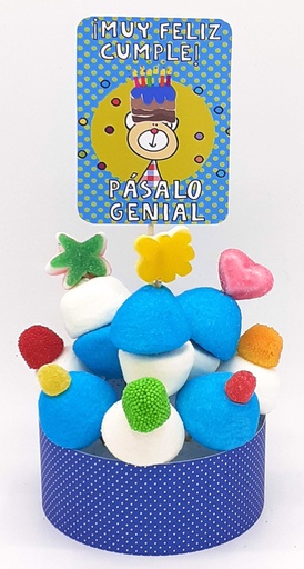 Tarta Chuches Mini Alta "Muy feliz cumple" Azul-Azul
