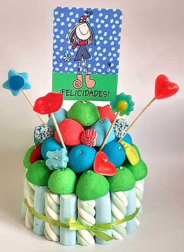 Tarta Chuches Pequeña "Felicidades" Verde-Azul