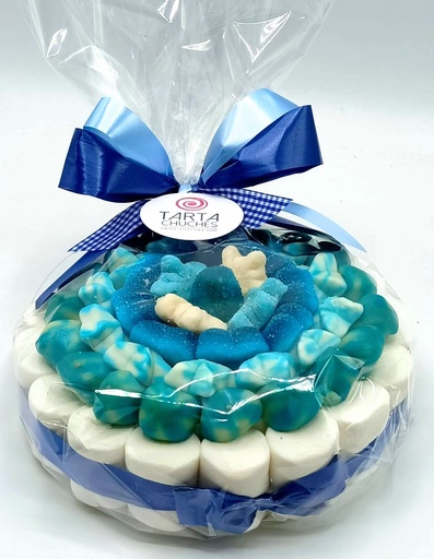 Tarta Chuches Plana Pequeña Azul-Blanco